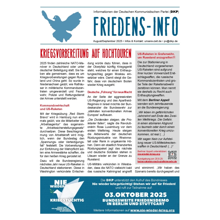DKP Friedens-Info "Kriegsvorbereitung auf Hochtouren"